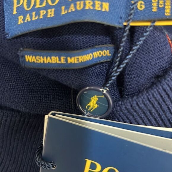 Polo Ralph Lauren Golf Navy Blue Wool MenuButton Pullover sweater NWT size XL - Picture 11 of 12